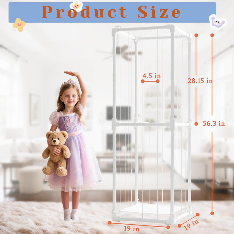 Large Stuffed Animal Storage Zoo Cage Holder, 19"x19"x56.3" Pre-Threaded Bungee Upgrade PVC Toy Organizers and Storage, Vertical Space Saving Plush Toys Zoo Holder, for Bedroom Playroom, White