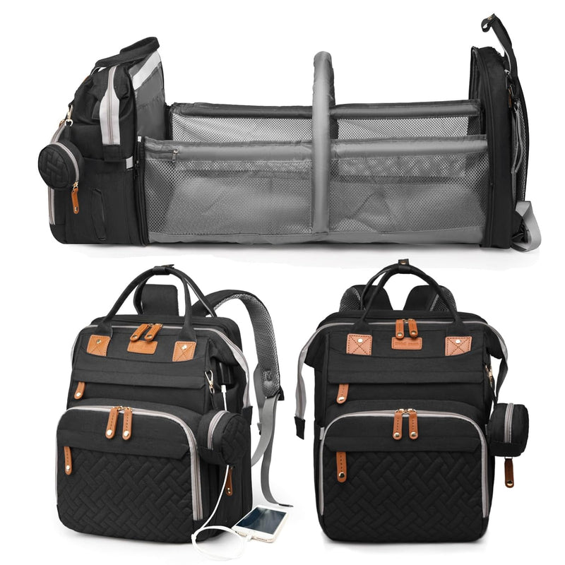 Jeryswet Baby Diaper Bags with Changing Station, Waterproof Large Capacity Diaper Bag Backpack for Moms Dads with USB Charging Port and Stroller Straps, Baby Shower Gifts, Grey