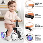Umatoll Baby Balance Bike, Adjustable Seat, Safety Features, 12-24 Months Toddler Ride on Toys, Colorful Lighting, No Batteries Required