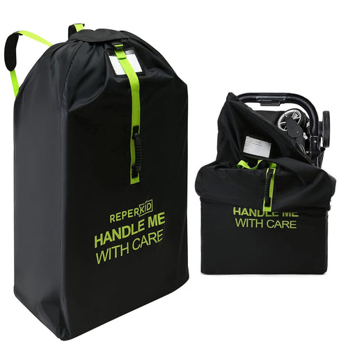 Large Stroller Bag for Airplane Travel, Black & Green, 47" H x 24" W x 15" D, Fits Most Large, Single, Double, Jogging Strollers – Premium Waterproof Cover, Adjustable Shoulder Straps