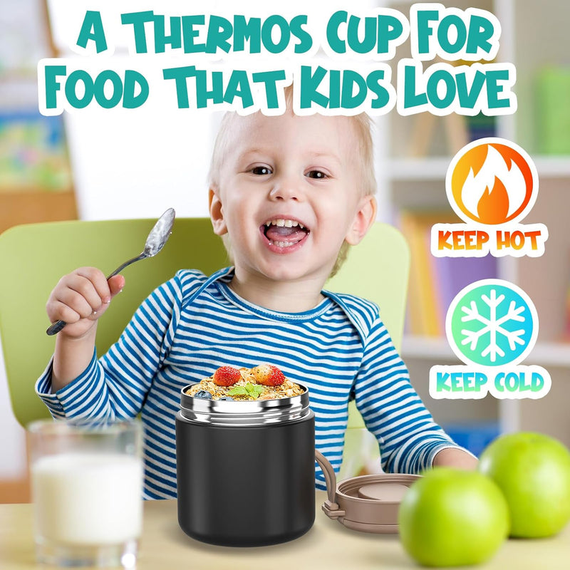 Thermo for Hot Food Kids - 15.2oz, Leak Proof Insulated Food Jar, Soup Thermo, Insulated Lunch Containers, Termos Para Comida Caliente, Wide Mouth Lunch Box with Folding Spoon and Handle