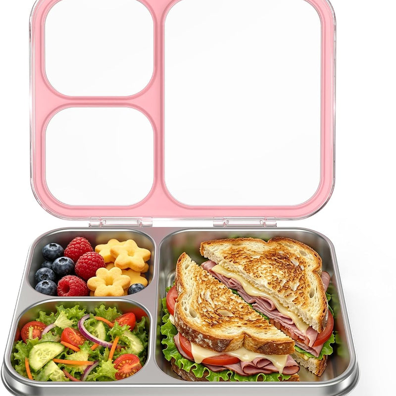 HOMEKOL Stainless Steel Bento Lunch Box, Blue, 3.3Cups | 3-Compartment,Leak-Proof, for Kids & Adults, BPA-Free, Dishwasher Safe, Clear Tritan Lid, 800ml (Not Insulated)