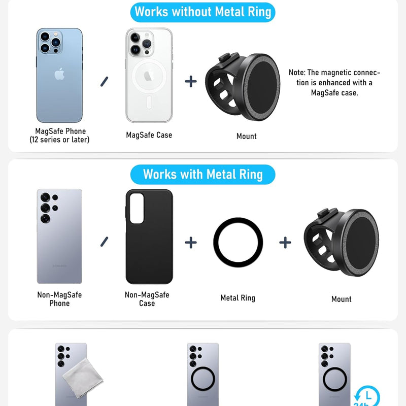 Stroller Phone Holder, Compatible with MagSafe, Magnetic Handlebar Mount | 17x N52 Strong Magnets, Fits Treadmills, Peloton, Shopping & Golf Carts, Adjustable Silicone Strap for iPhone 12-17 & Android