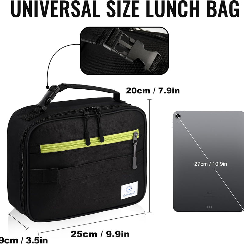 Genteen Lunch Box Kids, Insulated Lunch Bag Kids Boys Girls Back to School, Soft Lunch Box for Men Reusable Lunchbox for Office,Outdoor,School (Black)