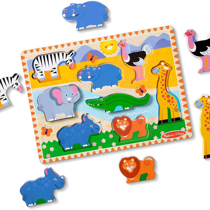 Melissa & Doug Safari Wooden Chunky Puzzle (8 pcs) for Toddlers and Preschoolers, FSC Certified, Ages 2+