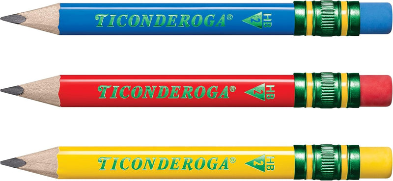 Ticonderoga My First Short Triangular Wood-Cased Pencils, #2 HB Soft, With Erasers, Primary Colors, 12 Count