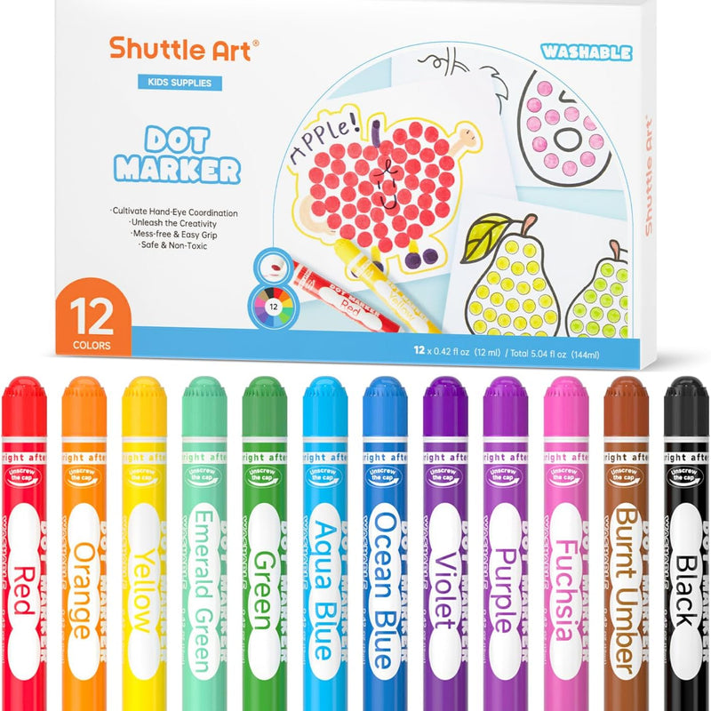 Shuttle Art 60 Pack Dot Markers, 12 Colors x 5 Sets Washable Bingo Daubers, Fun Art Supplies for Kids and Preschoolers, Non Toxic Water-Based