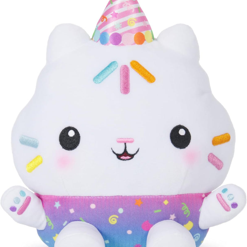 Gabby's Dollhouse Celebrations, Sprinkle Party Cakey Cat Plush, 10-Inch Interactive Stuffed Animal with Sounds, Kids Toys for Girls & Boys Ages 3+