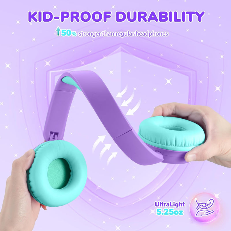 iClever BTH22 Kids Bluetooth Headphones for Toddler Travel, 60H Play Time | SafeSound Tech3.0, Stereo Sound, USB C Fast Charging, AUX Cable, Kids Wireless Headphones for Girls/Boys/Tablet/PC/School
