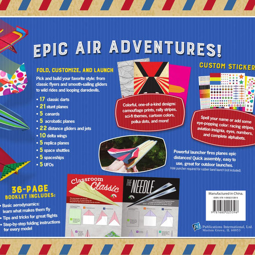 Paper airplane kit with 100 planes, 1000 stickers, launcher and rubber bands, colorful sheets, stem family gift