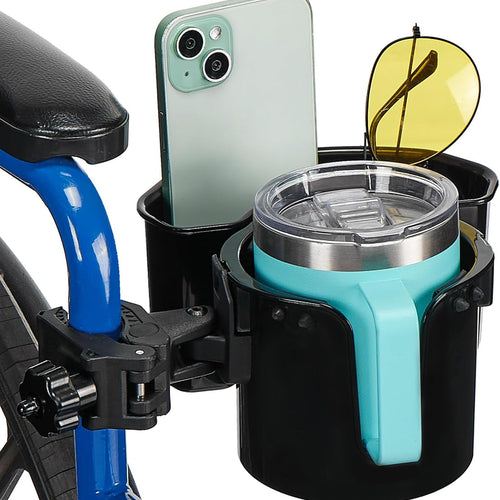 JOYTUTUS Wheelchair Cup Holder, 2-in-1 Walker Cup Holder with 6.4'' Large Storage Box, Drink Holder for Bottle with Handle, Fit for Wheelchair, Walker, Rollator, Stroller, Camper, Golf cart (Large)