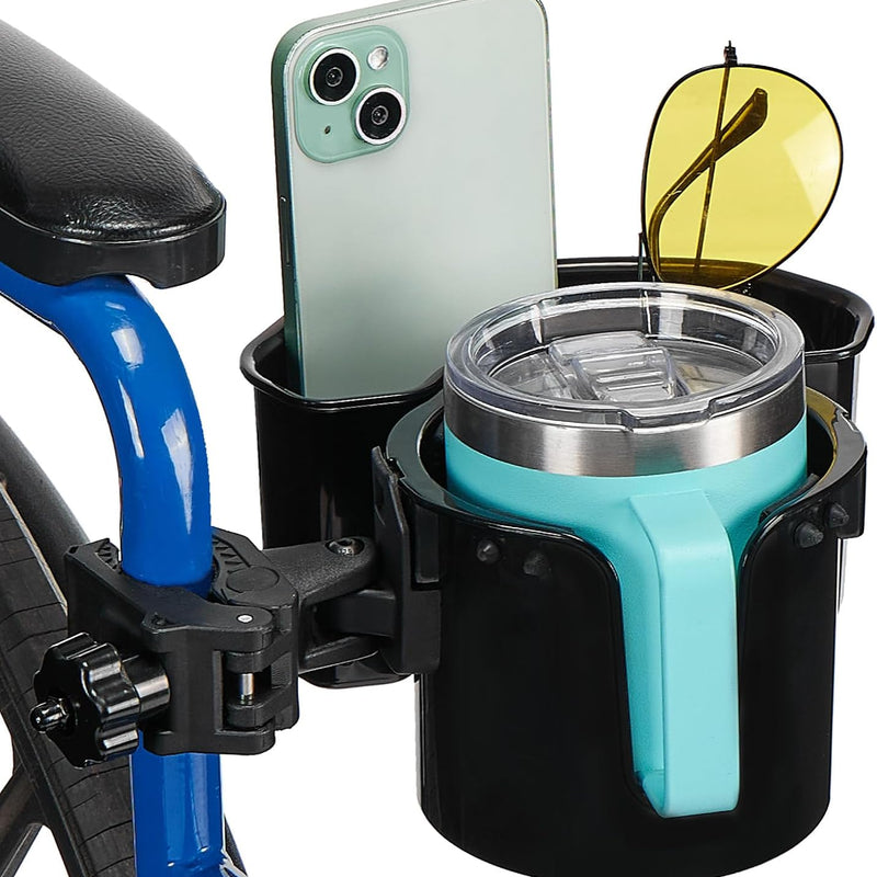 JOYTUTUS Wheelchair Cup Holder, 2-in-1 Walker Cup Holder with 6.4'' Large Storage Box, Drink Holder for Bottle with Handle, Fit for Wheelchair, Walker, Rollator, Stroller, Camper, Golf cart (Large)