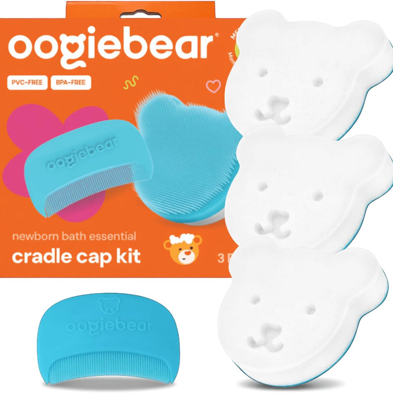 oogiebear Cradle Cap Brush Kit for Babies, 3 Piece Gentle Scalp Care Set | Sponge, Brush & Comb Set for Newborns, Infants & Babies, Soft Cradle Cap Remover, Baby Registry Essential