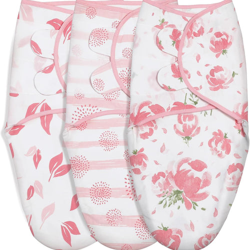 GLLQUEN BABY Swaddles for Newborns 0-3 Months, Adjustable & Easy Fastener | 3-Pack, Baby Girl Swaddles Organic Cotton Womb-Like Nursery Swaddling Blanket reduces startle reflex, Soft & Skin-Friendly