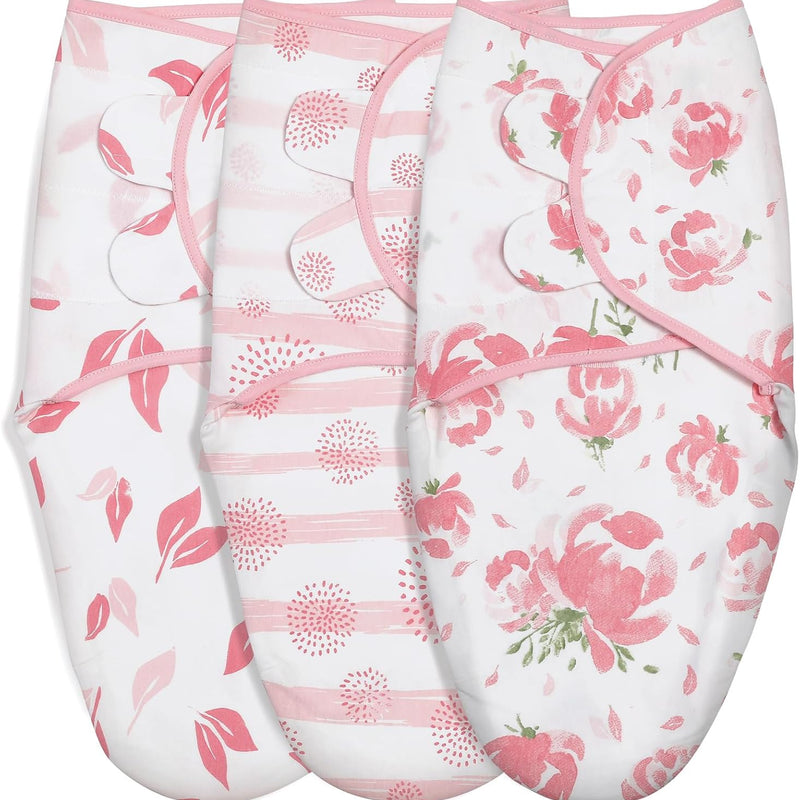 GLLQUEN BABY Swaddles for Newborns 0-3 Months, Adjustable & Easy Fastener | 3-Pack, Baby Girl Swaddles Organic Cotton Womb-Like Nursery Swaddling Blanket reduces startle reflex, Soft & Skin-Friendly