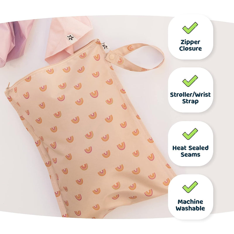 Tiny Twinkle Mess Proof Wet Bags | 2-Pack Reusable Waterproof Wet Bags for Swimsuits | Baby Clothes | Travel & Diaper Bag (Pink, Brown Checkers)