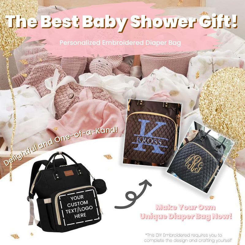 ROSEGIN Diaper Bag Backpack with Changing Pad Pacifier Case, Baby Bag for Boy Girl Toddler - Large,Stylish, Waterproof Travel Quilted Diaper Bag for Mom - Baby Shower Gifts, Black