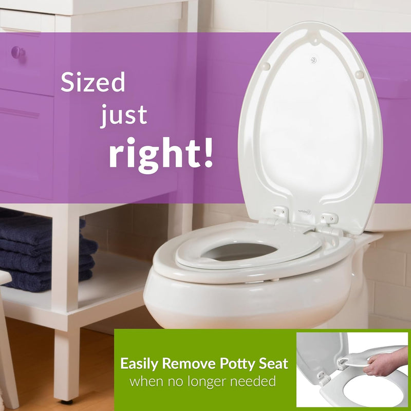 Mayfair NextStep2 Toilet Seat with Built-In Potty Training Seat, Slow-Close, Removable that will Never Loosen, Elongated, White