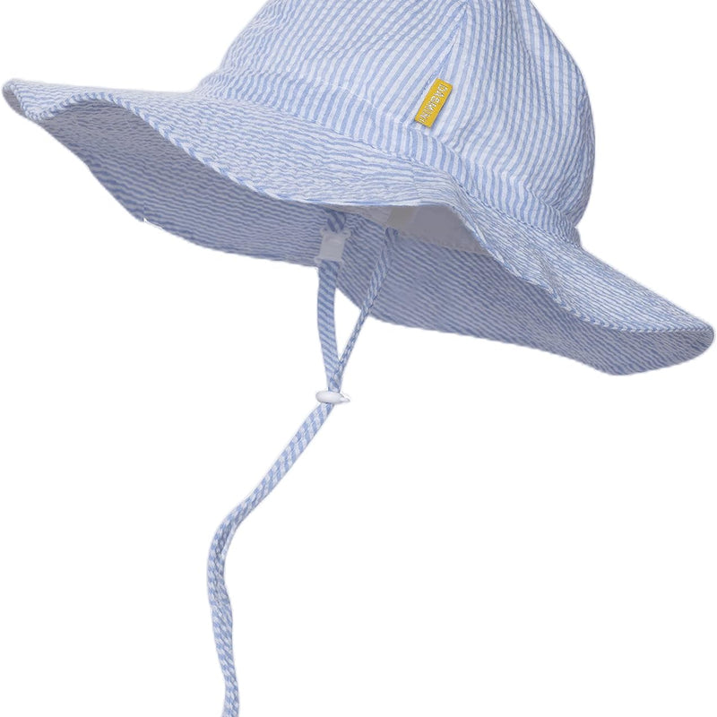 Baby & Toddler Wide Brim Sun Hats UPF 50+ Sun Protection Bucket Cap Cute Adjustable Hat in Seersucker