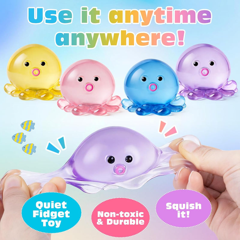 VISCOO 4 Pack Octopus Stress Balls for Adults Kids, Slow Rising Squishy for Anxiety Stress Relief, Cute Squeeze Ball for Party Favors/Taba Squishy for Classroom Prize Birthday