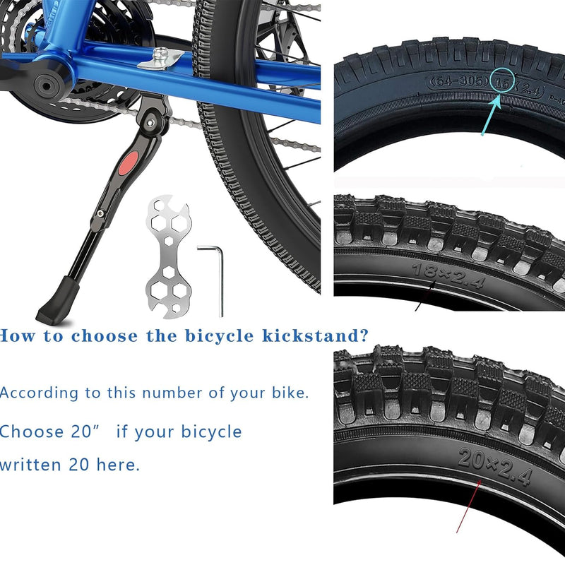 veckuson kickstand for kids bikes, 16-22 inch adjustable aluminum alloy center mount
