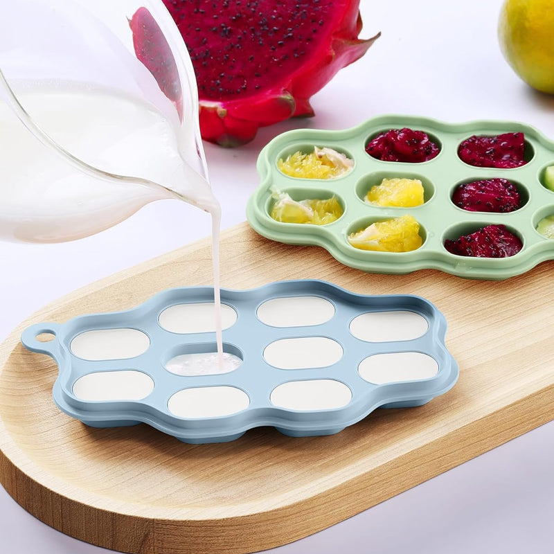 Baby Food Freezer Tray with Lids 2 Pack, Silicone Baby Food Storage Containers for Homemade Baby Food, Purees, Breastmilk, Ice Cube & Popsicle Mold (Blue/Green)