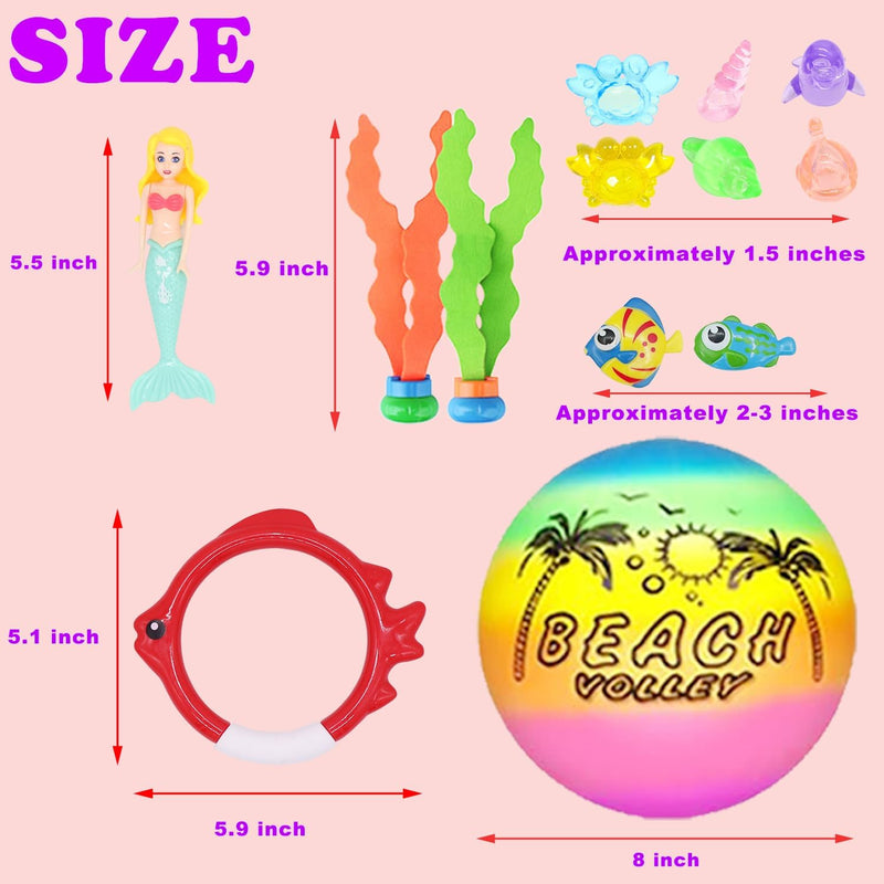 18 Pcs Diving Pool Toys for Kids Ages 3-12 Set with Storage Bag | Mermaid Sinking Dive Toy Set for Boys and Girls, Summer Underwater Swimming Training Gift for Pool Games