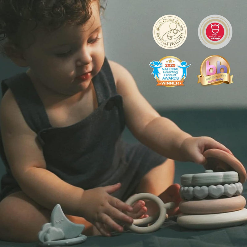 Moonkie 7-Piece Soft Teething Toy Set with Stacking Rings for Babies | Educational Learning Toy
