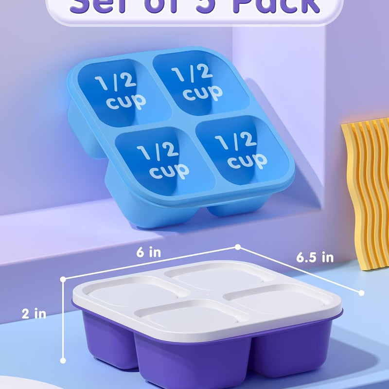 Canfanni 5 Pack Bento Snack Containers, 4 Compartment BPA-free Plastic Food Storage Containers, Divided Lunchable Container, Bento Lunch Box for Work and Travel