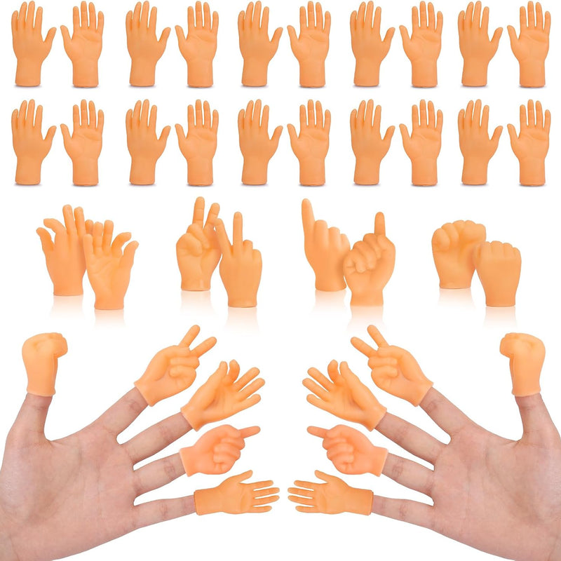 30 Pcs Tiny Hands Finger Puppets Set, Realistic Mini Human Hand Replicas in 7 Diverse Styles for Gag Gifts, Prank Shows, Performance Fun, and Party Favors for Kids and Adults.