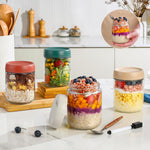 DIMBRAH Overnight Oats Containers with Lids,16oz Glass Jars with Lids - Set Of 4, Practical Oatmeal Container to Go, Chia Seed Pudding Jars, Baby Food Containers