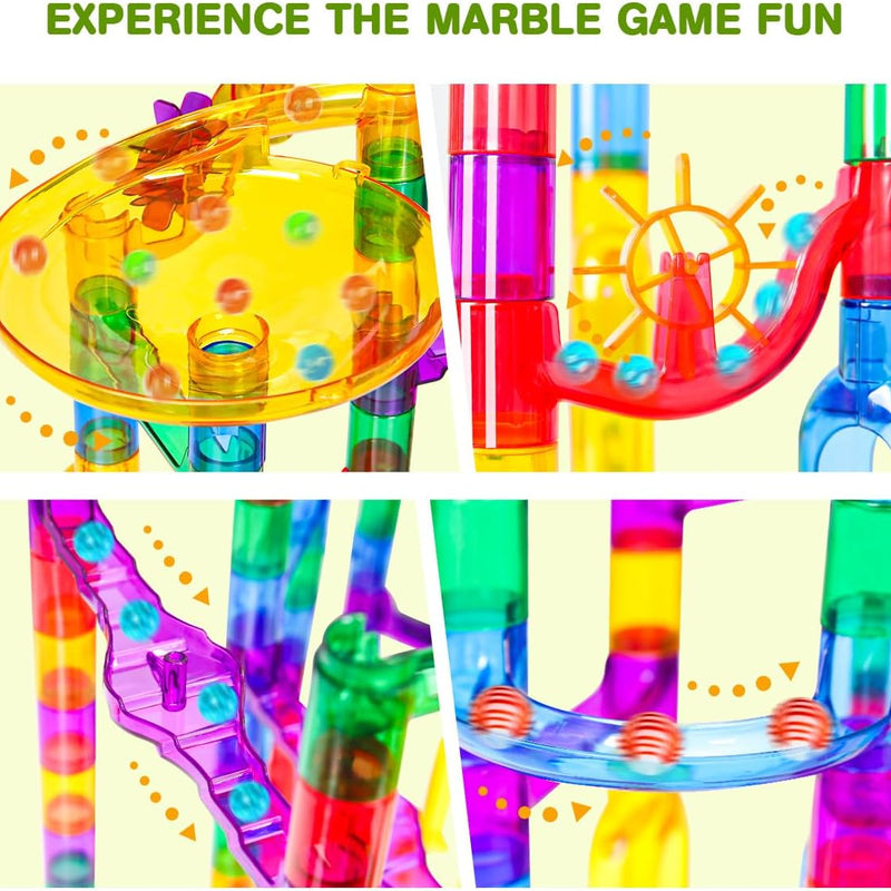 Meland Marble Run - 132Pcs Building Toy for Kids with Glow-in-the-Dark Marbles and STEM Learning, Ages 3-9+
