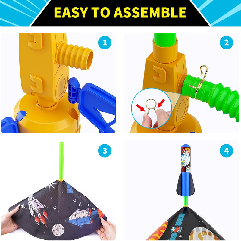 Otoseth Toys Rocket Launcher for Kids - Adjustable Launch Stand, 8 Multi-Color Foam Rockets, Age 3+