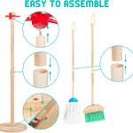 Kids Cleaning Set, 8 Pcs Wooden Housekeeping Play Set Includes Broom Mop Duster Dustpan Brushes Rag and Organizing Stand, Cleaning Toys Gift for Toddlers Girls Boys Age 3-6, Solid Beech Wood