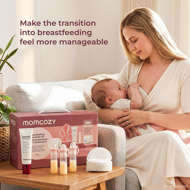 Momcozy 73PC Breastfeeding Essentials Kit,New Moms Postpartum Essentials | Hospital Bag Must-Haves, with Nursing Pads, Hot & Cold Breast Pads, Nipple Cream, Colostrum Collectors, Milk Storage Bags