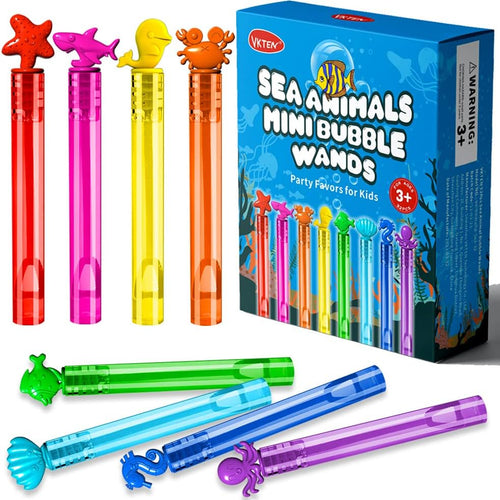VKTEN 32Pcs Sea Mini Bubble Wands, 8 Styles 8 Colors for Kids' Themed Birthday Parties and Outdoor Fun