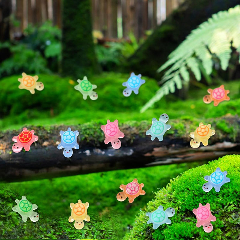 200 Pcs Mini Resin Turtles Glow in the Dark, Tiny Sea Turtle Animals to Hide Small Luminous Figures Miniature Plastic Ocean Animal for Fairy Garden Micro Landscaping Dollhouse Home Decor Crafts
