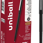uniball Roller Rollerball Pens, Micro Point (0.5mm), Black, 12 Pack