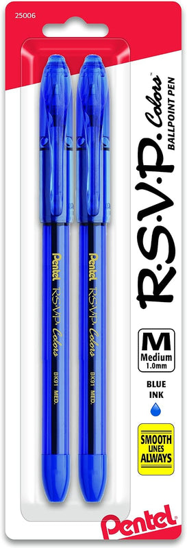 Pentel RSVP Ballpoint Pen, (1.0mm), Medium Line, Assorted Ink, Pack of 8 (BK91CRBP8M)