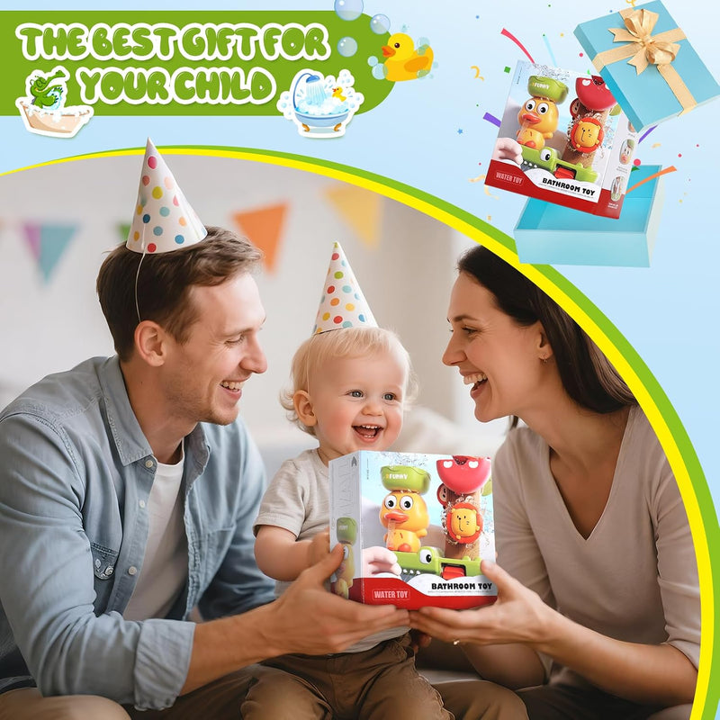 Toddler Bath Toys for Kids Ages 1-3 Waterfall Bathtub Toys for Toddlers 2-4 | with 3 Stacking Cups No Mold Baby Bath Toys Interactive Duck Water Shower Toys for Boys Girls Gifts with Strong Suction Cups