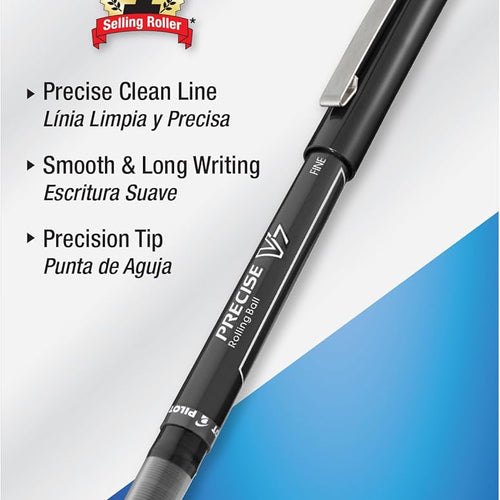 Pilot, Precise V7, Fine Point 0.7 mm, Black Ink Pens, Pack of 12 | rollerball pen for smooth writing, perfect for notes and journaling, smudge resistant rolling ball pen