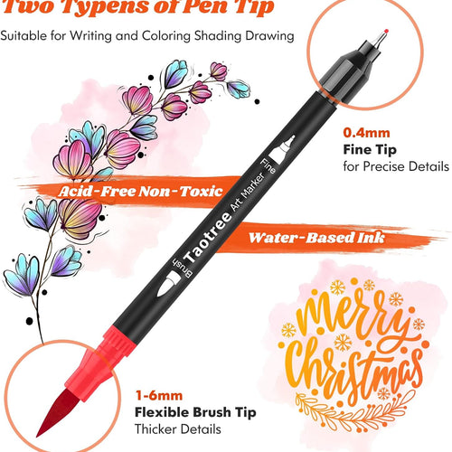 Taotree 36 Colors Dual Tip Art Markers Pens Set for Adult Coloring Books | Artist Fine & Brush Tip Coloring Markers Drawing Pens for Journaling Note Taking Lettering Calligraphy Craft Art Supplies Set