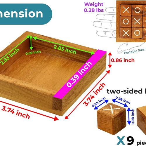 BSIRI Wooden Tic Tac Toe Coffee Table Decor Game Living Room Home Office Decorative Small Desk Bar Top Classic XO Tictactoe Toy Board Travel Size Wood Mini Gifts for Family Games and Gifts for Adults