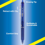 Pilot FriXion Clicker 0.7mm, Erasable Gel Pens, Fine Point (6-Pack, Black/Blue)
