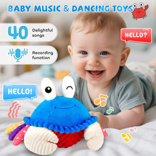 Musical Crawling Crab Plush Toy - 40 Songs & Recording, Sensory Toy for Toddlers 1-3