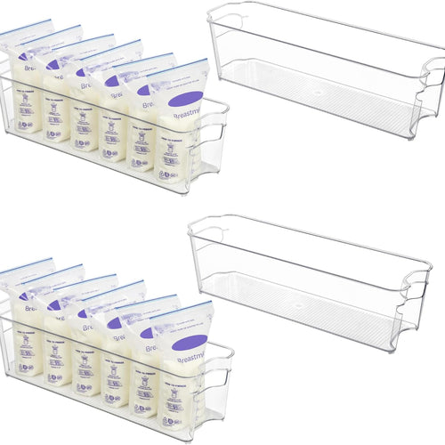 Vtopmart 4Pcs Clear Breastmilk Storage Bags Container in Freezer Fridge | BPA-free Plastic Storage Bins, For Breast Milk Baby Pouches Formula Bottles and Yogurts, In Freezer Fridge and Pantry