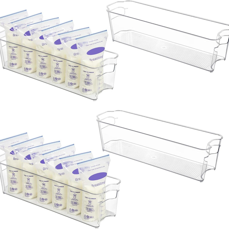 Vtopmart 4Pcs Clear Breastmilk Storage Bags Container in Freezer Fridge | BPA-free Plastic Storage Bins, For Breast Milk Baby Pouches Formula Bottles and Yogurts, In Freezer Fridge and Pantry