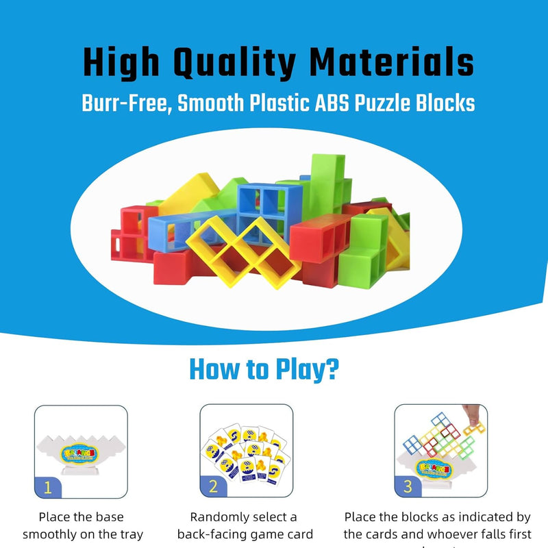 64 Pcs Stacking Tower Game with 22 Cards, Giant Tumble Balance Game for Kids and Adults