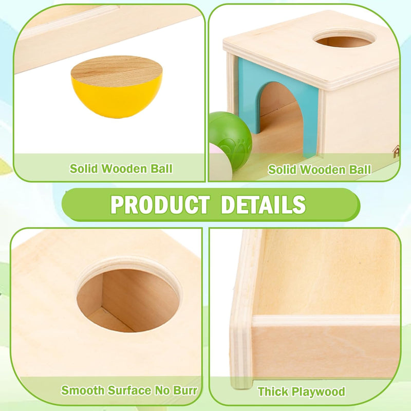adenas montessori wooden toy for 6-12 month baby 3 balls with tray, object permanence box for toddler kid 1-2 year old preschool gift