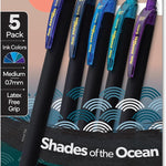 Pentel EnerGel Kuro Shades of the Ocean, Retractable Liquid Gel Pen, Assorted Ink Colors, Pack of 5 (BL437OCNPF5)
